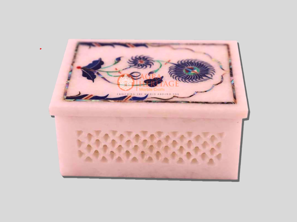 Marble White Pietradura Jewelry Vintage Box